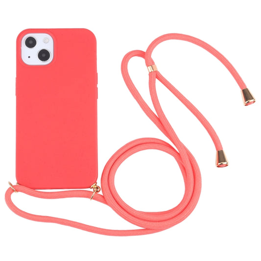 For iPhone 13 mini Wheat Straw Material + TPU Shockproof Case with Neck Lanyard (Red) by buy2fix