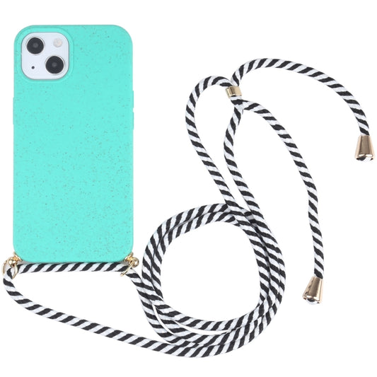 For iPhone 13 mini Wheat Straw Material + TPU Shockproof Case with Neck Lanyard (Green) by buy2fix
