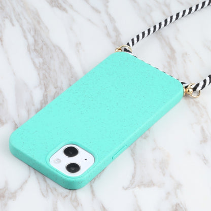 For iPhone 13 mini Wheat Straw Material + TPU Shockproof Case with Neck Lanyard (Green) by buy2fix