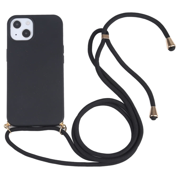 For iPhone 13 mini Wheat Straw Material + TPU Shockproof Case with Neck Lanyard (Black) by buy2fix