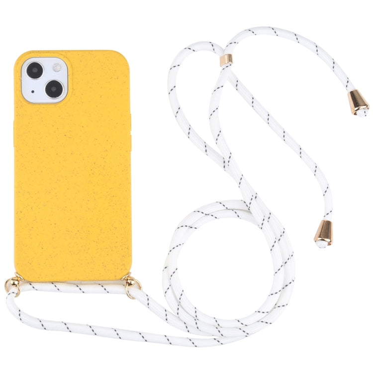 For iPhone 13 Wheat Straw Material + TPU Shockproof Case with Neck Lanyard(Yellow) by buy2fix
