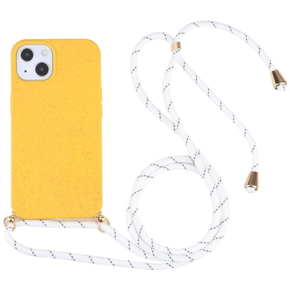 For iPhone 13 Wheat Straw Material + TPU Shockproof Case with Neck Lanyard(Yellow) by buy2fix