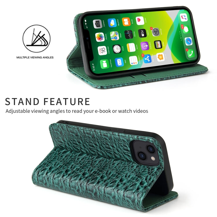 For iPhone 13 mini Fierre Shann Crocodile Texture Magnetic Horizontal Flip Genuine Leather Case with Holder & Card Slot (Green) - iPhone 13 mini Cases by FIERRE SHANN | Online Shopping UK | buy2fix