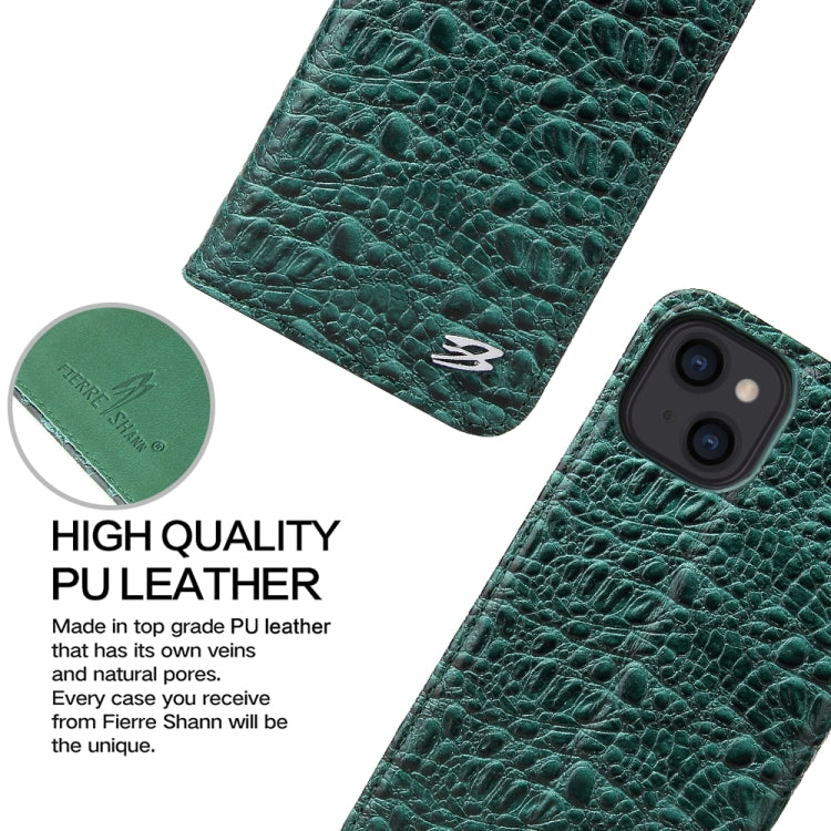 For iPhone 13 mini Fierre Shann Crocodile Texture Magnetic Horizontal Flip Genuine Leather Case with Holder & Card Slot (Green) - iPhone 13 mini Cases by FIERRE SHANN | Online Shopping UK | buy2fix