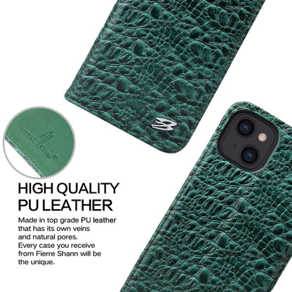 For iPhone 13 mini Fierre Shann Crocodile Texture Magnetic Horizontal Flip Genuine Leather Case with Holder & Card Slot (Green) - iPhone 13 mini Cases by FIERRE SHANN | Online Shopping UK | buy2fix