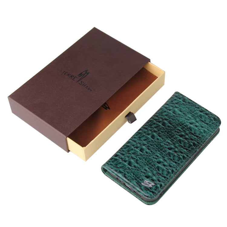 For iPhone 13 mini Fierre Shann Crocodile Texture Magnetic Horizontal Flip Genuine Leather Case with Holder & Card Slot (Green) - iPhone 13 mini Cases by FIERRE SHANN | Online Shopping UK | buy2fix
