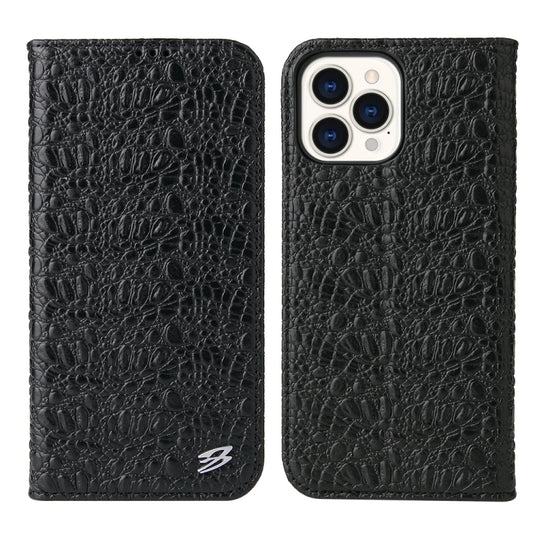 For iPhone 13 Pro Fierre Shann Crocodile Texture Magnetic Horizontal Flip Genuine Leather Case with Holder & Card Slot (Black) - iPhone 13 Pro Cases by FIERRE SHANN | Online Shopping UK | buy2fix
