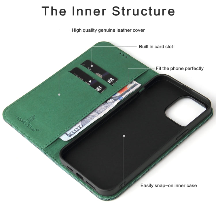 For iPhone 13 Pro Fierre Shann Crocodile Texture Magnetic Horizontal Flip Genuine Leather Case with Holder & Card Slot (Green) - iPhone 13 Pro Cases by FIERRE SHANN | Online Shopping UK | buy2fix