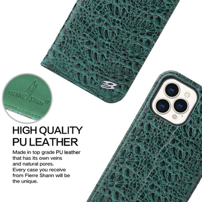 For iPhone 13 Pro Fierre Shann Crocodile Texture Magnetic Horizontal Flip Genuine Leather Case with Holder & Card Slot (Green) - iPhone 13 Pro Cases by FIERRE SHANN | Online Shopping UK | buy2fix