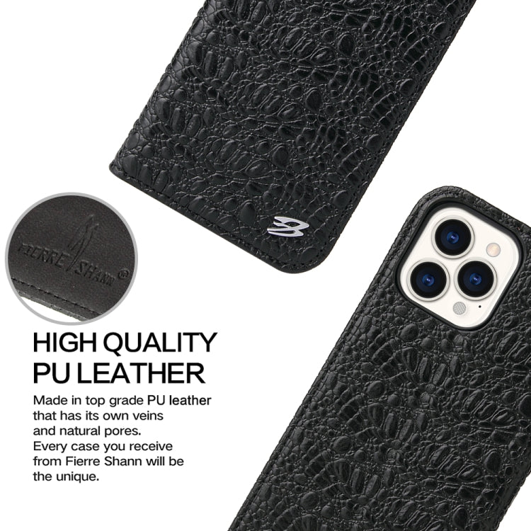 For iPhone 13 Pro Max Fierre Shann Crocodile Texture Magnetic Horizontal Flip Genuine Leather Case with Holder & Card Slot (Black) - iPhone 13 Pro Max Cases by FIERRE SHANN | Online Shopping UK | buy2fix