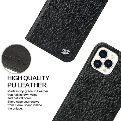 For iPhone 13 Pro Max Fierre Shann Crocodile Texture Magnetic Horizontal Flip Genuine Leather Case with Holder & Card Slot (Black) - iPhone 13 Pro Max Cases by FIERRE SHANN | Online Shopping UK | buy2fix