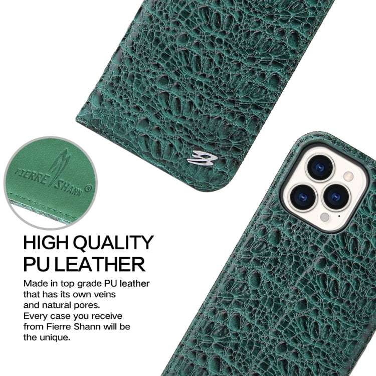 For iPhone 13 Pro Max Fierre Shann Crocodile Texture Magnetic Horizontal Flip Genuine Leather Case with Holder & Card Slot (Green) - iPhone 13 Pro Max Cases by FIERRE SHANN | Online Shopping UK | buy2fix