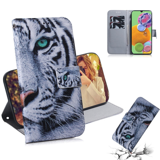 For Galaxy A90 5G Coloured Drawing Pattern Horizontal Flip PU Leather Case with Holder & Card Slots & Wallet(Tiger)