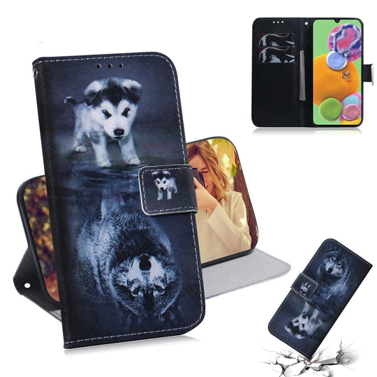 For Galaxy A90 5G Coloured Drawing Pattern Horizontal Flip PU Leather Case with Holder & Card Slots & Wallet(Wolf And Dog)