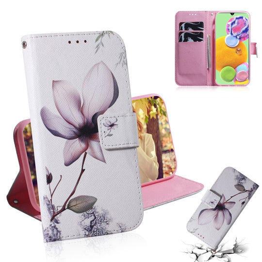 For Galaxy A90 5G Coloured Drawing Pattern Horizontal Flip PU Leather Case with Holder & Card Slots & Wallet(Magnolia)