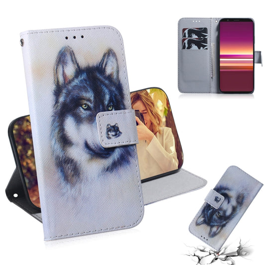 For Sony Xperia 5 Coloured Drawing Pattern Horizontal Flip PU Leather Case with Holder & Card Slots & Wallet(White Wolf) by buy2fix