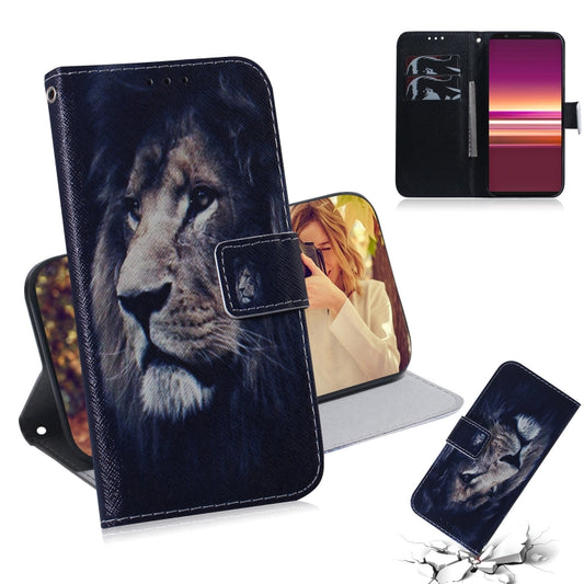 For Sony Xperia 5 Coloured Drawing Pattern Horizontal Flip PU Leather Case with Holder & Card Slots & Wallet(Lion) by buy2fix