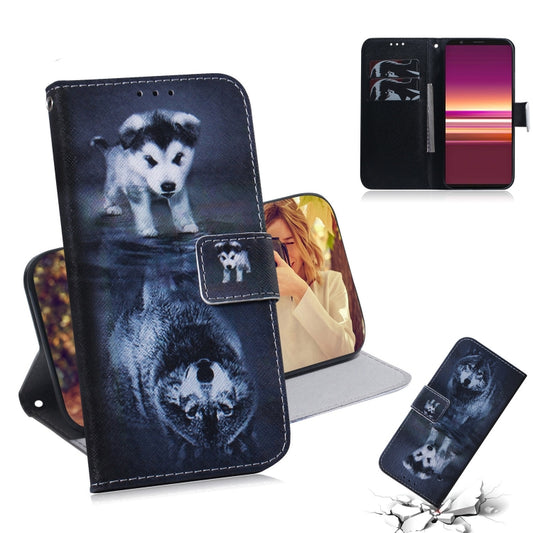 For Sony Xperia 5 Coloured Drawing Pattern Horizontal Flip PU Leather Case with Holder & Card Slots & Wallet(Wolf And Dog) by buy2fix
