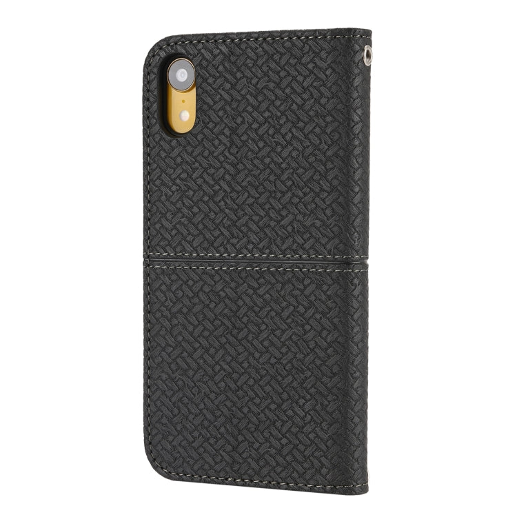 For iPhone XR Woven Texture Stitching Magnetic Horizontal Flip PU Leather Case with Holder & Card Slots & Wallet & Lanyard(Black) by buy2fix