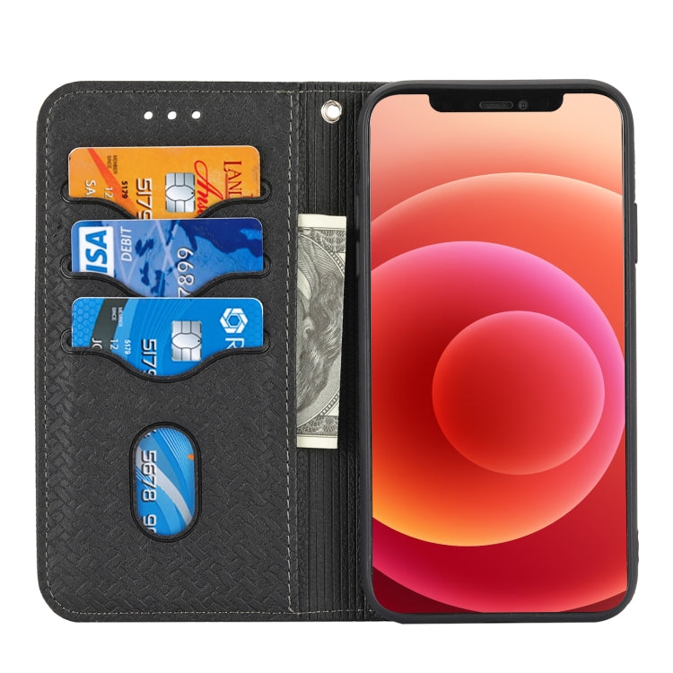 For iPhone XR Woven Texture Stitching Magnetic Horizontal Flip PU Leather Case with Holder & Card Slots & Wallet & Lanyard(Black) by buy2fix