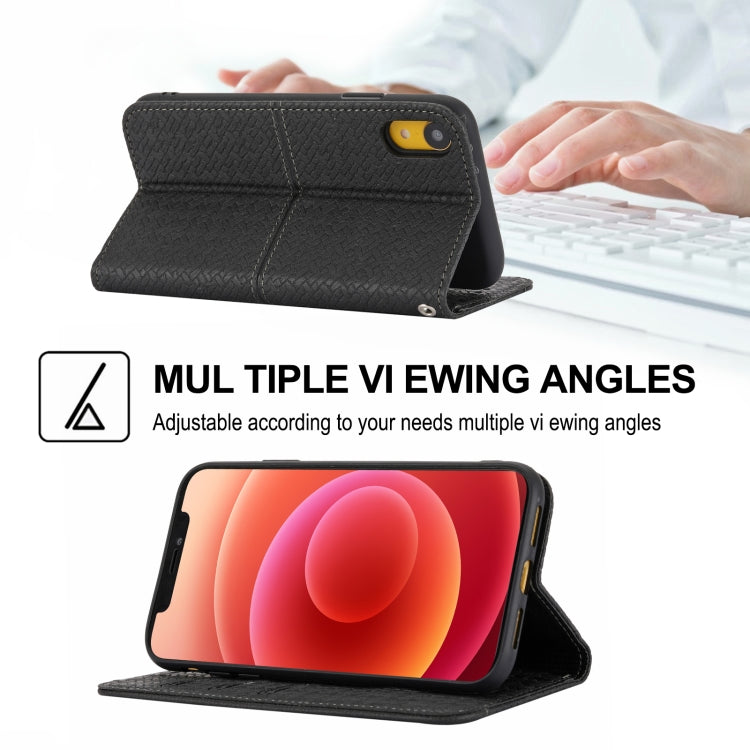 For iPhone XR Woven Texture Stitching Magnetic Horizontal Flip PU Leather Case with Holder & Card Slots & Wallet & Lanyard(Black) by buy2fix