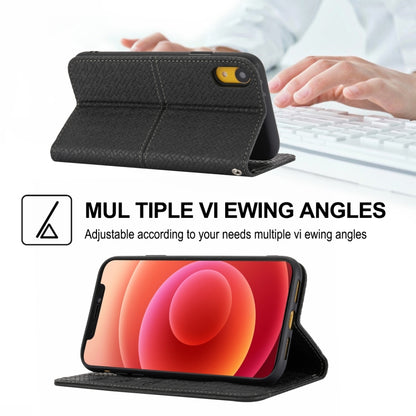 For iPhone XR Woven Texture Stitching Magnetic Horizontal Flip PU Leather Case with Holder & Card Slots & Wallet & Lanyard(Black) by buy2fix