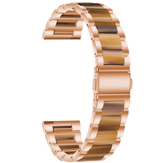 For Huawei Watch 3/3 Pro/Garmin Venu 2 22mm Universal Three-beads Stainless Steel + Resin Watch Band(Rose Gold+Honey)