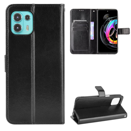 For Motorola Moto Edge 20 Lite Crazy Horse Texture Horizontal Flip Leather Case with Holder & Card Slots & Lanyard(Black)