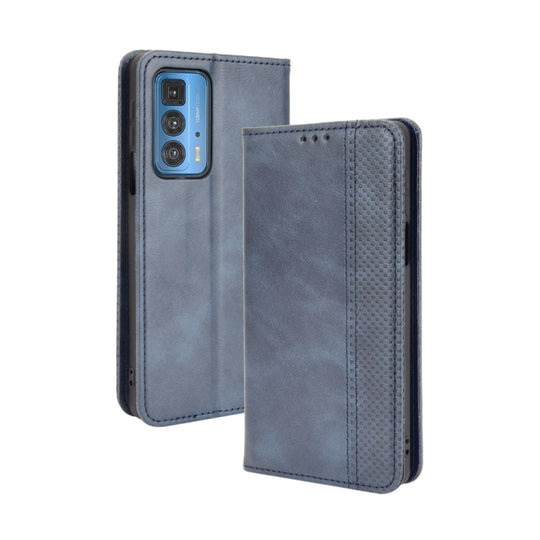 For Motorola Edge 20 Pro / Edge S Pro Magnetic Buckle Retro Crazy Horse Texture Horizontal Flip Leather Case with Holder & Card Slots & Photo Frame(Blue)