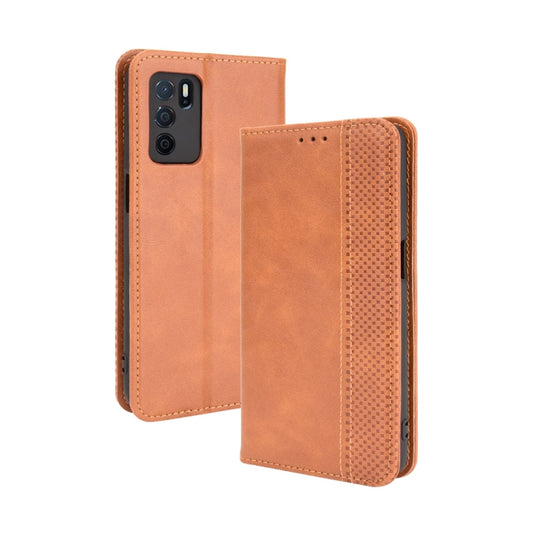 For OPPO A16 Magnetic Buckle Retro Crazy Horse Texture Leather Phone Case(Brown) by buy2fix