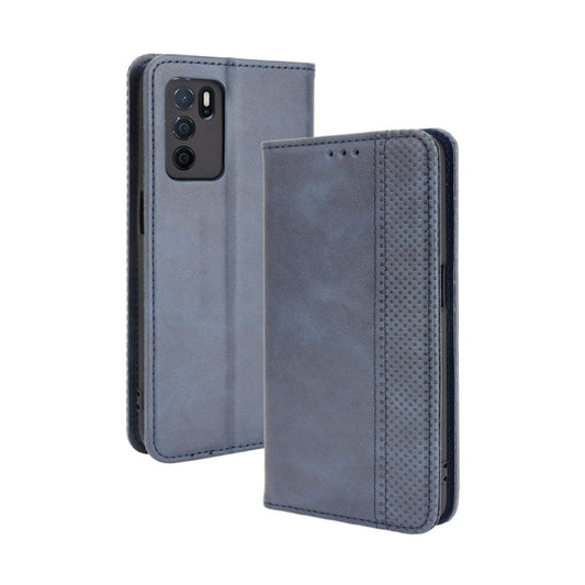 For OPPO A16 Magnetic Buckle Retro Crazy Horse Texture Leather Phone Case(Blue) by buy2fix