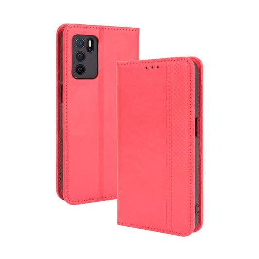 For OPPO A16 Magnetic Buckle Retro Crazy Horse Texture Leather Phone Case(Red) by buy2fix