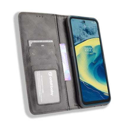 For Nokia XR20 Magnetic Buckle Retro Crazy Horse Texture Horizontal Flip Leather Case with Holder & Card Slots & Photo Frame(Black) by buy2fix