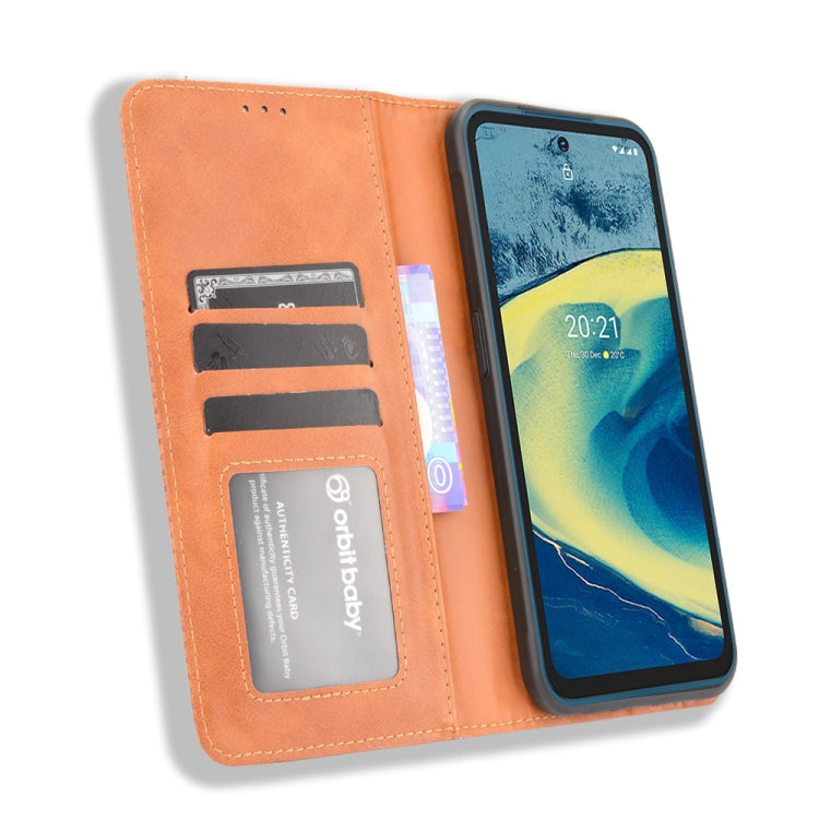 For Nokia XR20 Magnetic Buckle Retro Crazy Horse Texture Horizontal Flip Leather Case with Holder & Card Slots & Photo Frame(Brown) by buy2fix