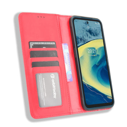 For Nokia XR20 Magnetic Buckle Retro Crazy Horse Texture Horizontal Flip Leather Case with Holder & Card Slots & Photo Frame(Red) by buy2fix