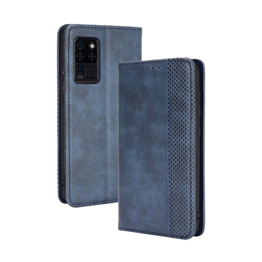 For Oukitel C21 Magnetic Buckle Retro Crazy Horse Texture Horizontal Flip Leather Case with Holder & Card Slots & Photo Frame(Blue)