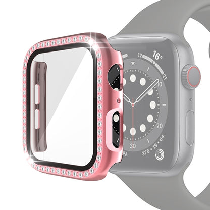 Electroplating PC Single Row Diamond Protective Case with Tempered Glass Film For Apple Watch Series 6 / 5 / 4 / Watch SE 40mm(Rose Pink) by buy2fix