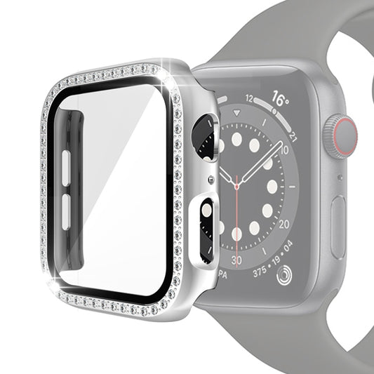 Electroplating PC Single Row Diamond Protective Case with Tempered Glass Film For Apple Watch Series 6 / 5 / 4 / Watch SE 40mm(Silver) by buy2fix