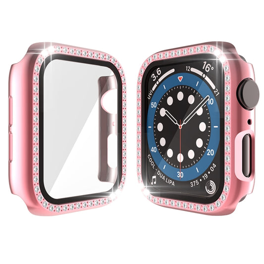Electroplating PC Single Row Diamond Protective Case with Tempered Glass Film For Apple Watch Series 6 / 5 / 4 / Watch SE 44mm(Rose Pink) by buy2fix