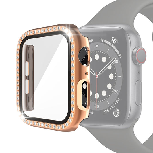 Electroplating PC Single Row Diamond Protective Case with Tempered Glass Film For Apple Watch Series 6 / 5 / 4 / Watch SE 44mm(Rose Gold) by buy2fix