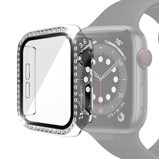 Electroplating PC Single Row Diamond Protective Case with Tempered Glass Film For Apple Watch Series 6 / 5 / 4 / Watch SE 44mm(Transparent) by buy2fix