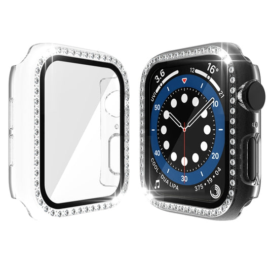 Electroplating PC Single Row Diamond Protective Case with Tempered Glass Film For Apple Watch Series 6 / 5 / 4 / Watch SE 44mm(Transparent) by buy2fix