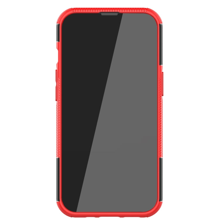 For iPhone 13 mini Tire Texture Shockproof TPU+PC Protective Case with Holder (Red) by buy2fix