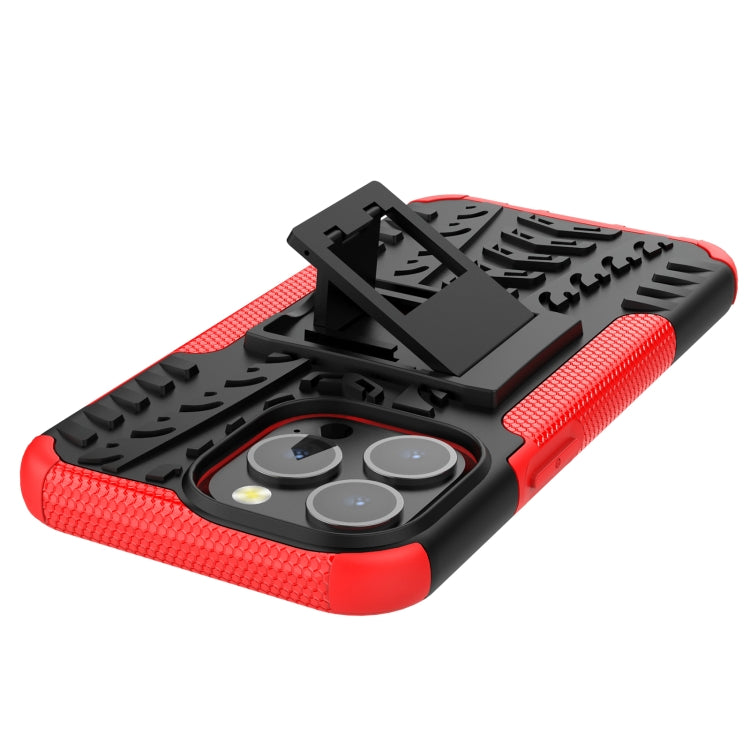 For iPhone 13 mini Tire Texture Shockproof TPU+PC Protective Case with Holder (Red) by buy2fix