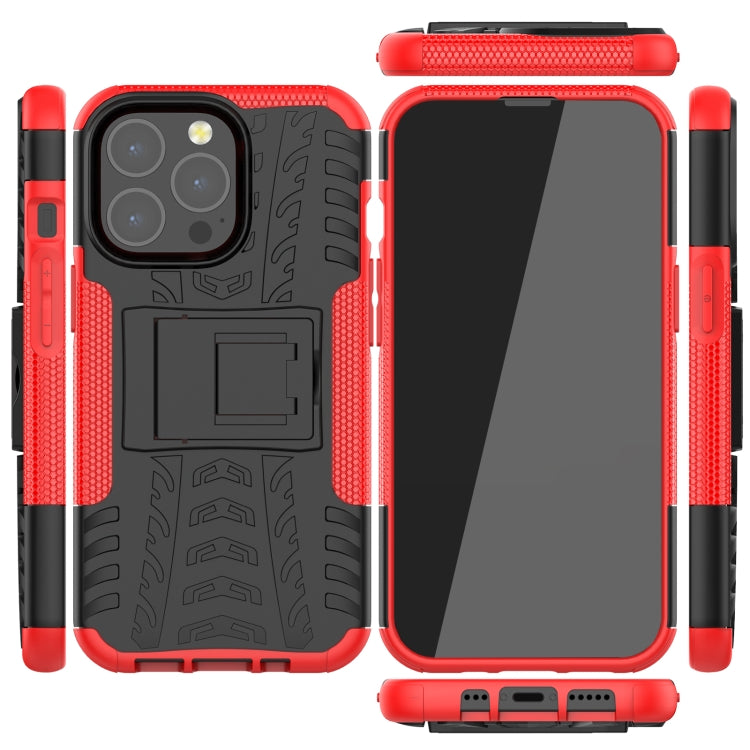 For iPhone 13 mini Tire Texture Shockproof TPU+PC Protective Case with Holder (Red) by buy2fix