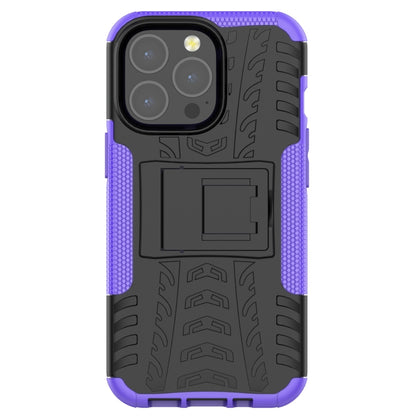 For iPhone 13 mini Tire Texture Shockproof TPU+PC Protective Case with Holder (Purple) by buy2fix