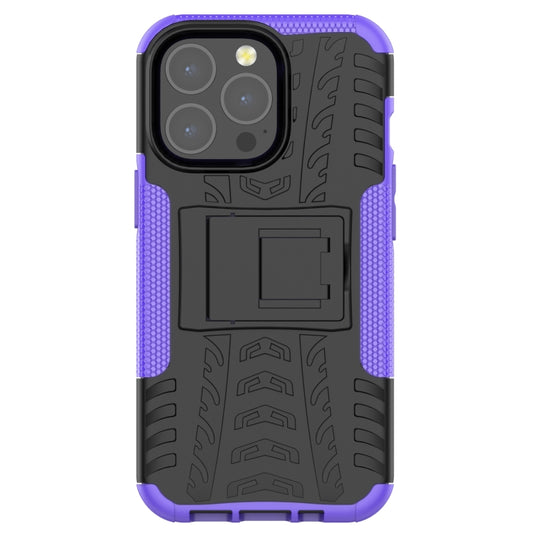 For iPhone 13 mini Tire Texture Shockproof TPU+PC Protective Case with Holder (Purple) by buy2fix