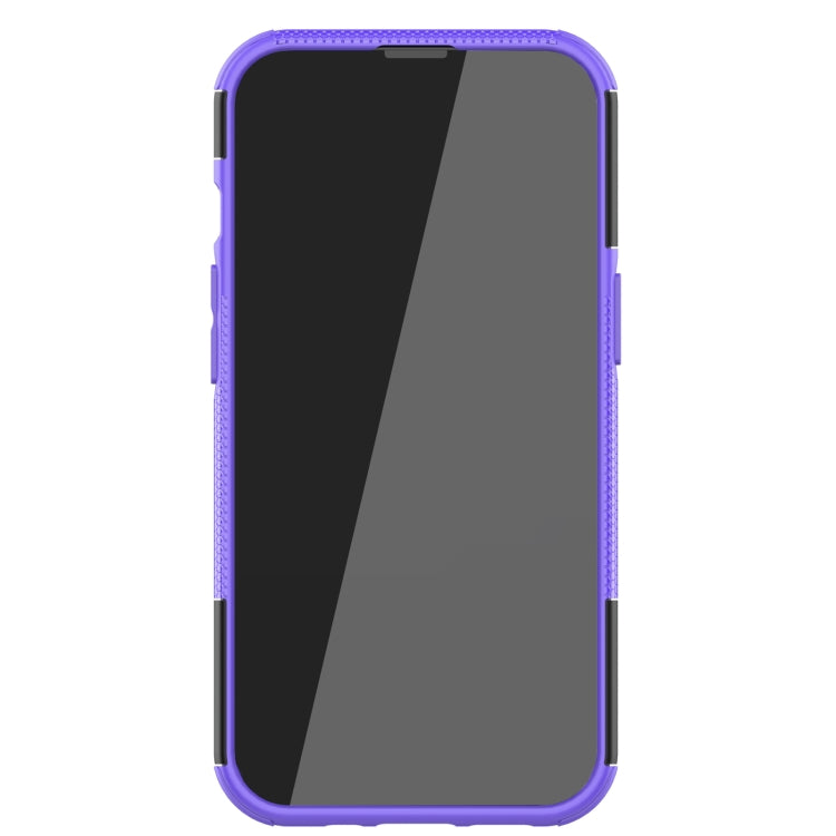 For iPhone 13 mini Tire Texture Shockproof TPU+PC Protective Case with Holder (Purple) by buy2fix