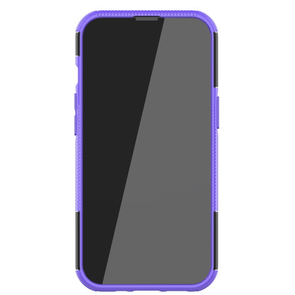 For iPhone 13 mini Tire Texture Shockproof TPU+PC Protective Case with Holder (Purple) by buy2fix