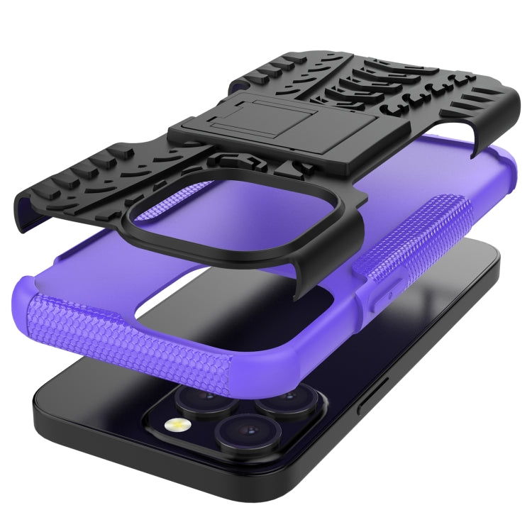 For iPhone 13 mini Tire Texture Shockproof TPU+PC Protective Case with Holder (Purple) by buy2fix